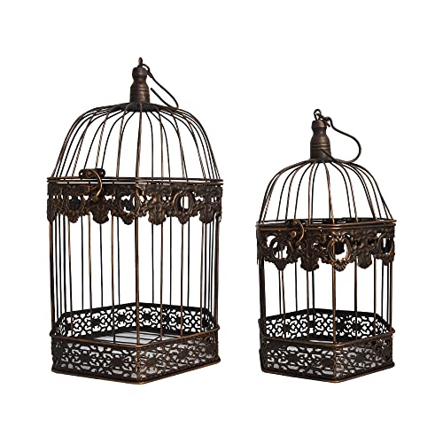 鳥かご とりかご インテリア アイアン 鳥籠 置物 置き物 ディスプレイ オブジェ ガーデニング雑貨(アンティーク, M&Lヘキサゴン2個セット)